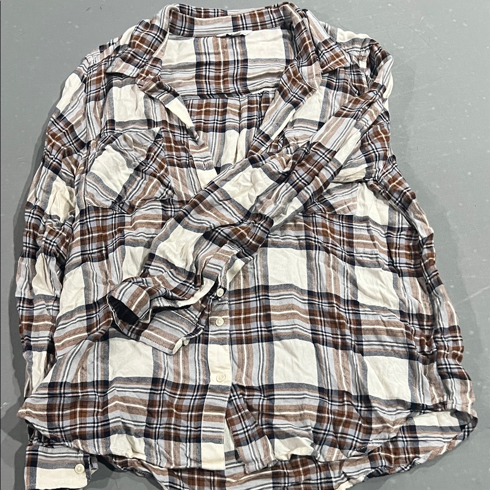 Lucky Brand Brown and Cream Plaid Shirt